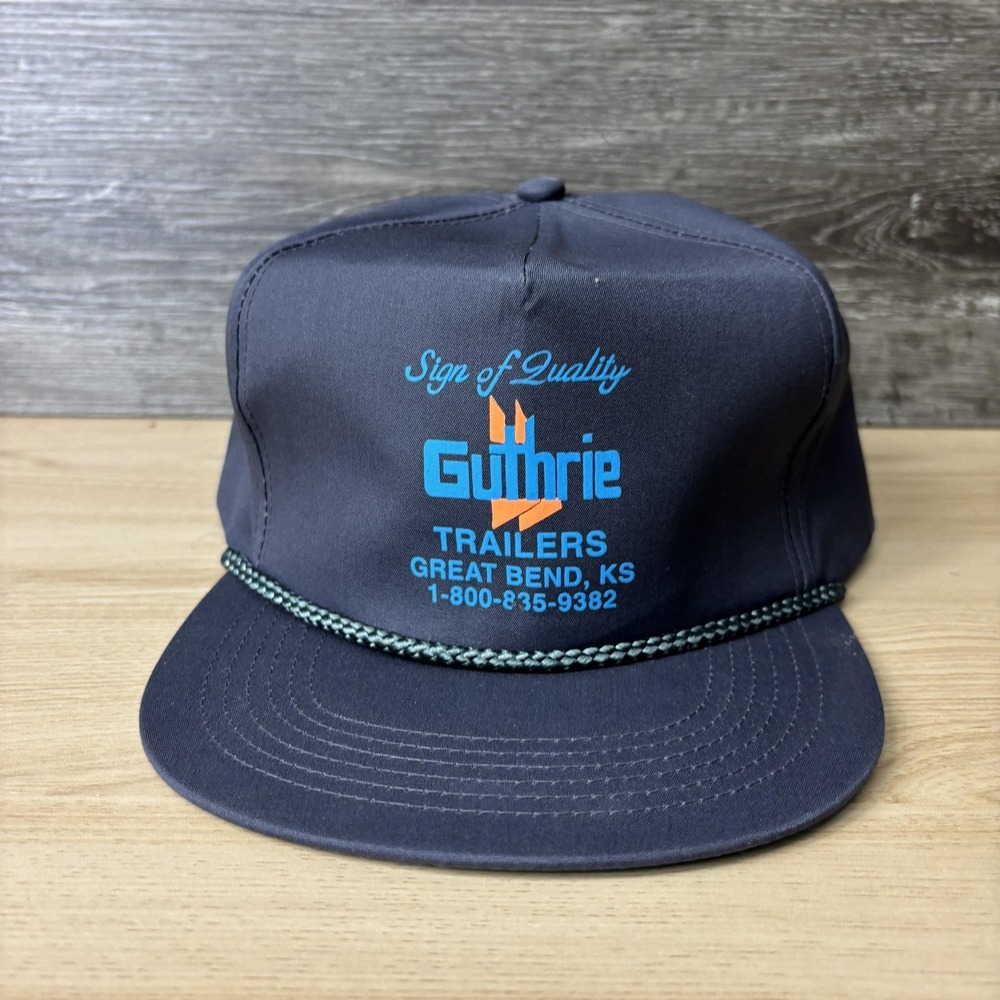 Vintage Guthrie Trailers Hat Cap Snap Back Gray Rope Great Bend KS